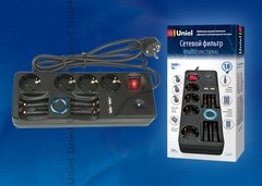 Сетевой фильтр Uniel серии «Multifunctional», с/з, 4 гн., шнур 1,8 м, защита от перенапряжения, фильтр помех, термопредохранитель, з/у АА/ААА, 2хUSB, ш/к 4690485046462 S-GSP4-1,8M 2422